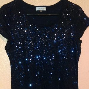 Calvin Klein navy sequin top